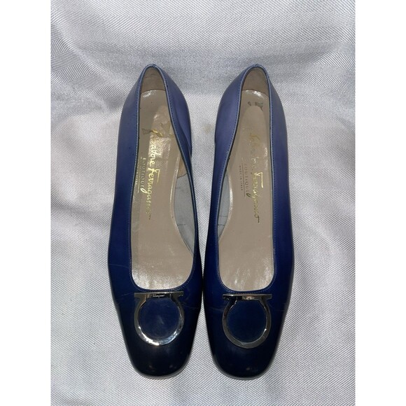 Salvatore Ferragamo Blue Ombré Leather Loafer Silver Signature Logo Women 7 B - Picture 2 of 16